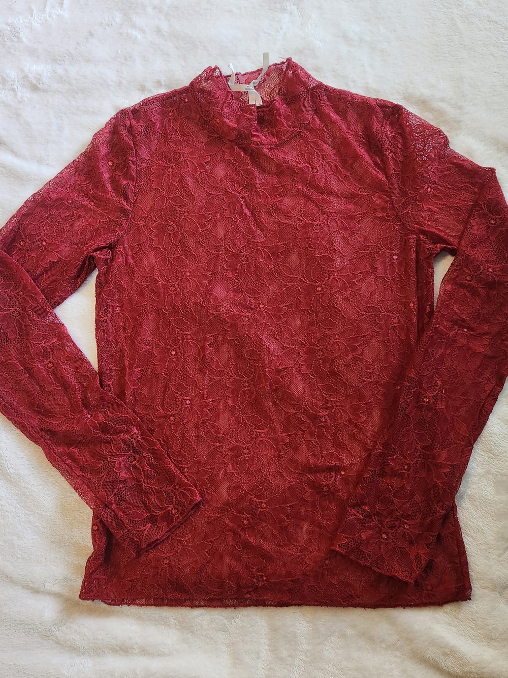 By Anthropologie Red Lace Layering Mock Neck Top Size M